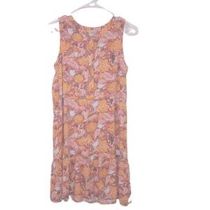 LOFT Orange/Pink Floral Sleeveless Midi Dress, Small